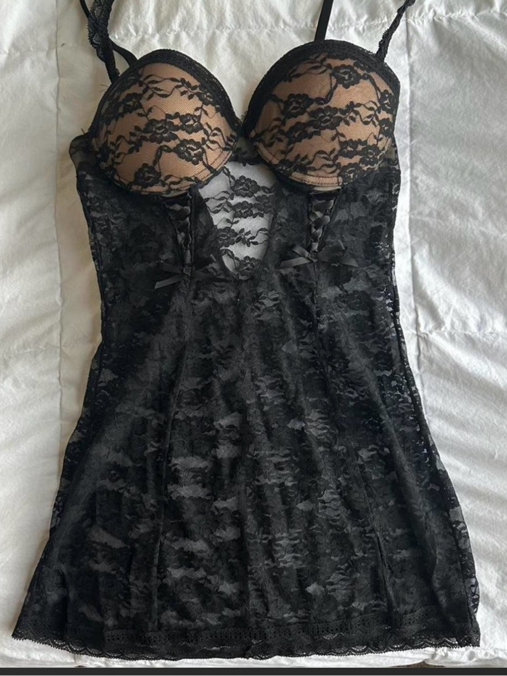 Adore Me Black Lace Push-Up Chemise with Underwire Cups